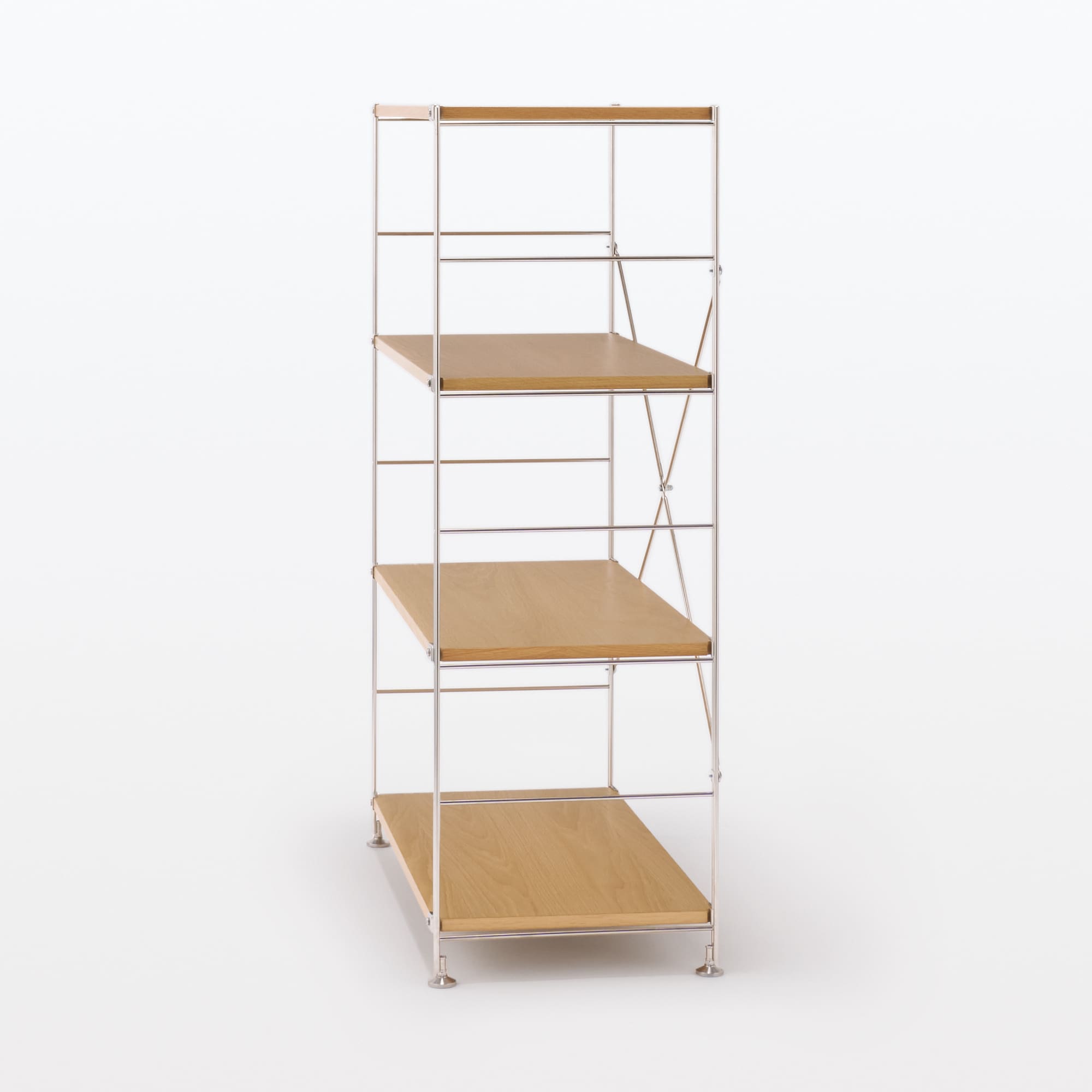 ステンレスユニットシェルフ　オーク材棚セット　ワイド　中