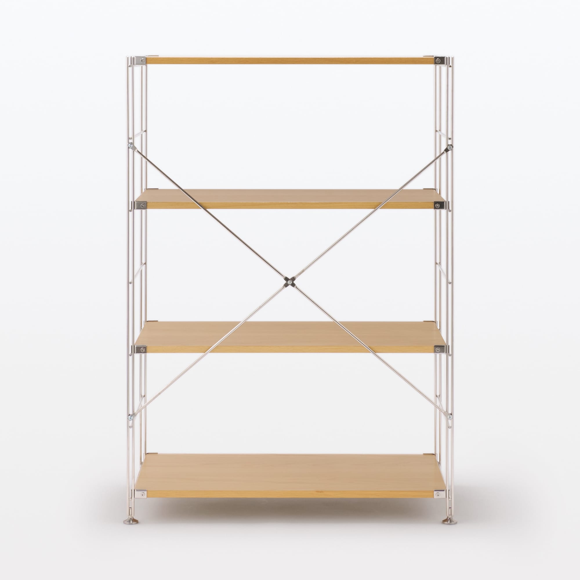 ステンレスユニットシェルフ　オーク材棚セット　ワイド　中