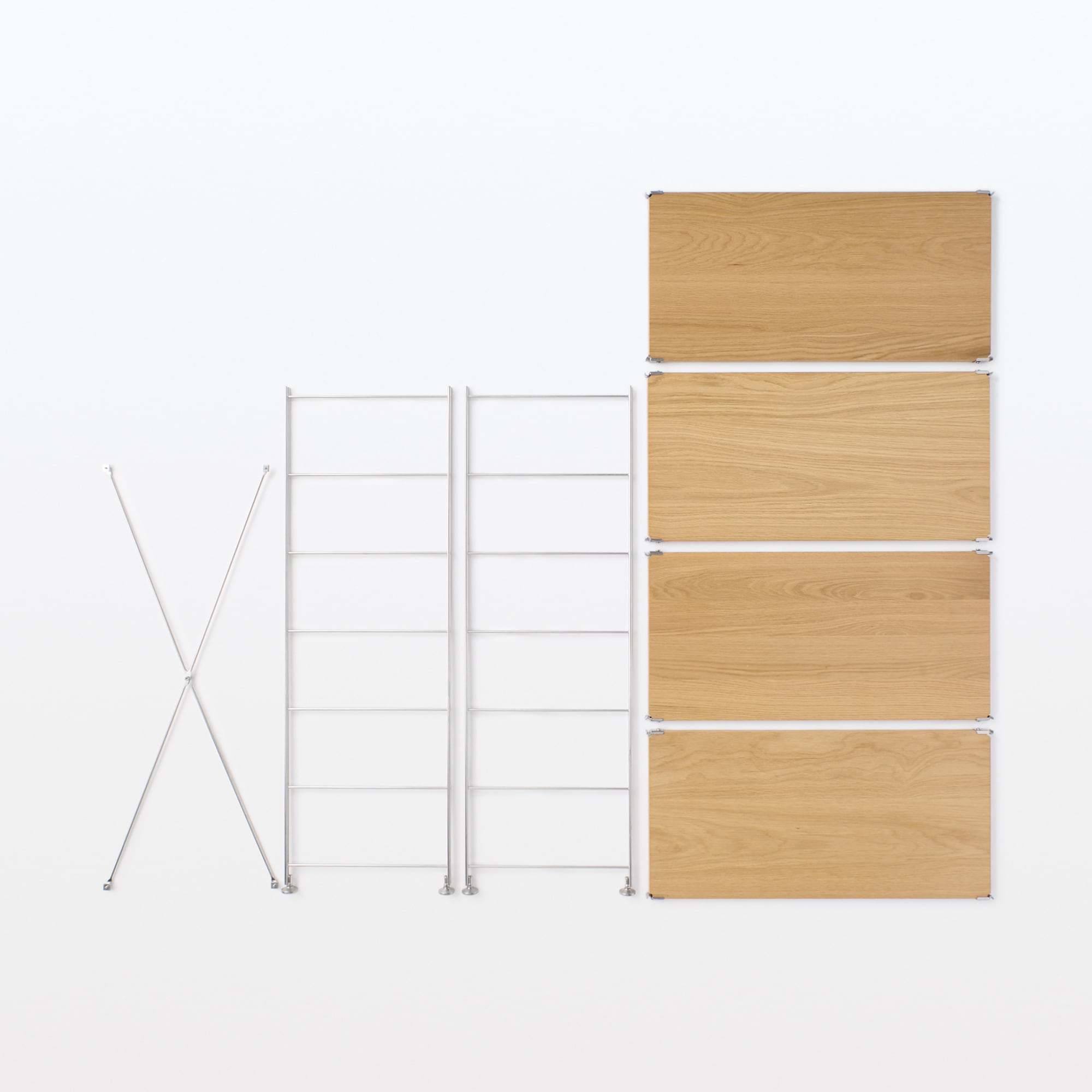 ステンレスユニットシェルフ　オーク材棚セット　ワイド　中