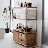 ステンレスユニットシェルフ　オーク材棚セット　ワイド　中