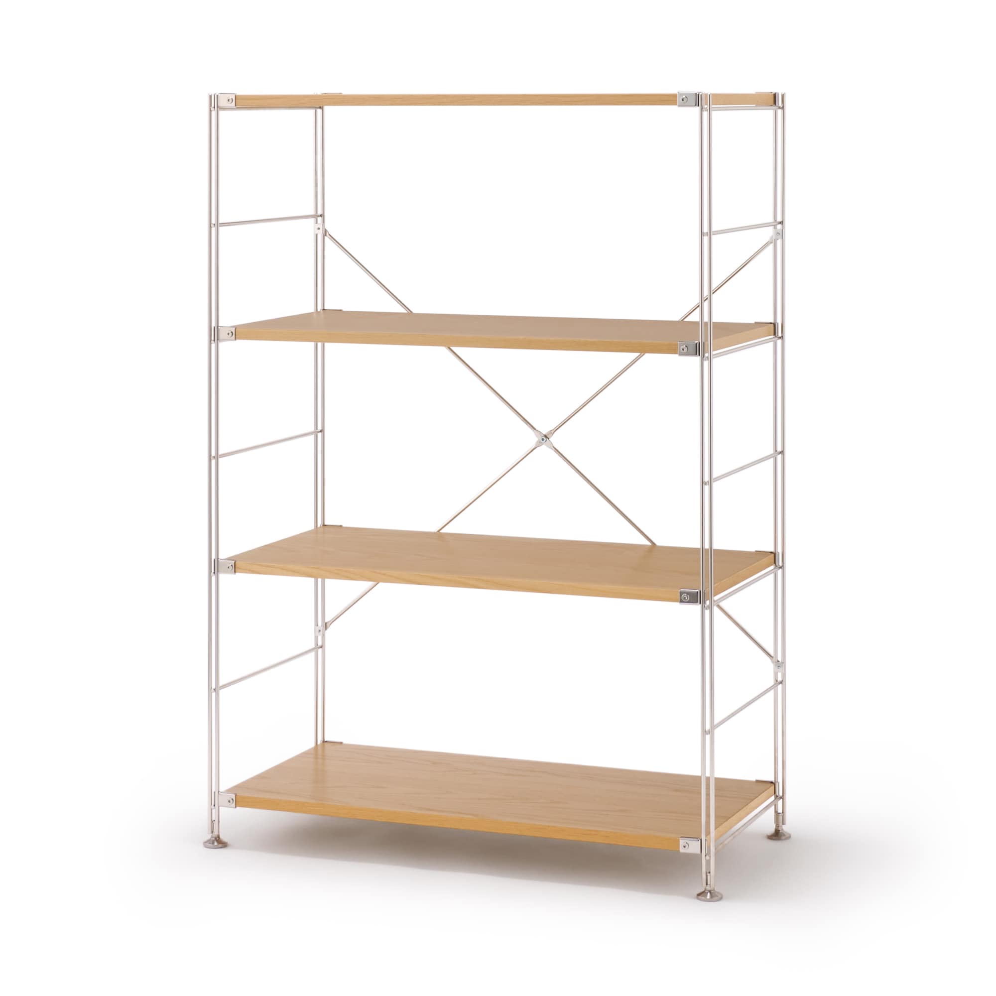 ステンレスユニットシェルフ　オーク材棚セット　ワイド　中