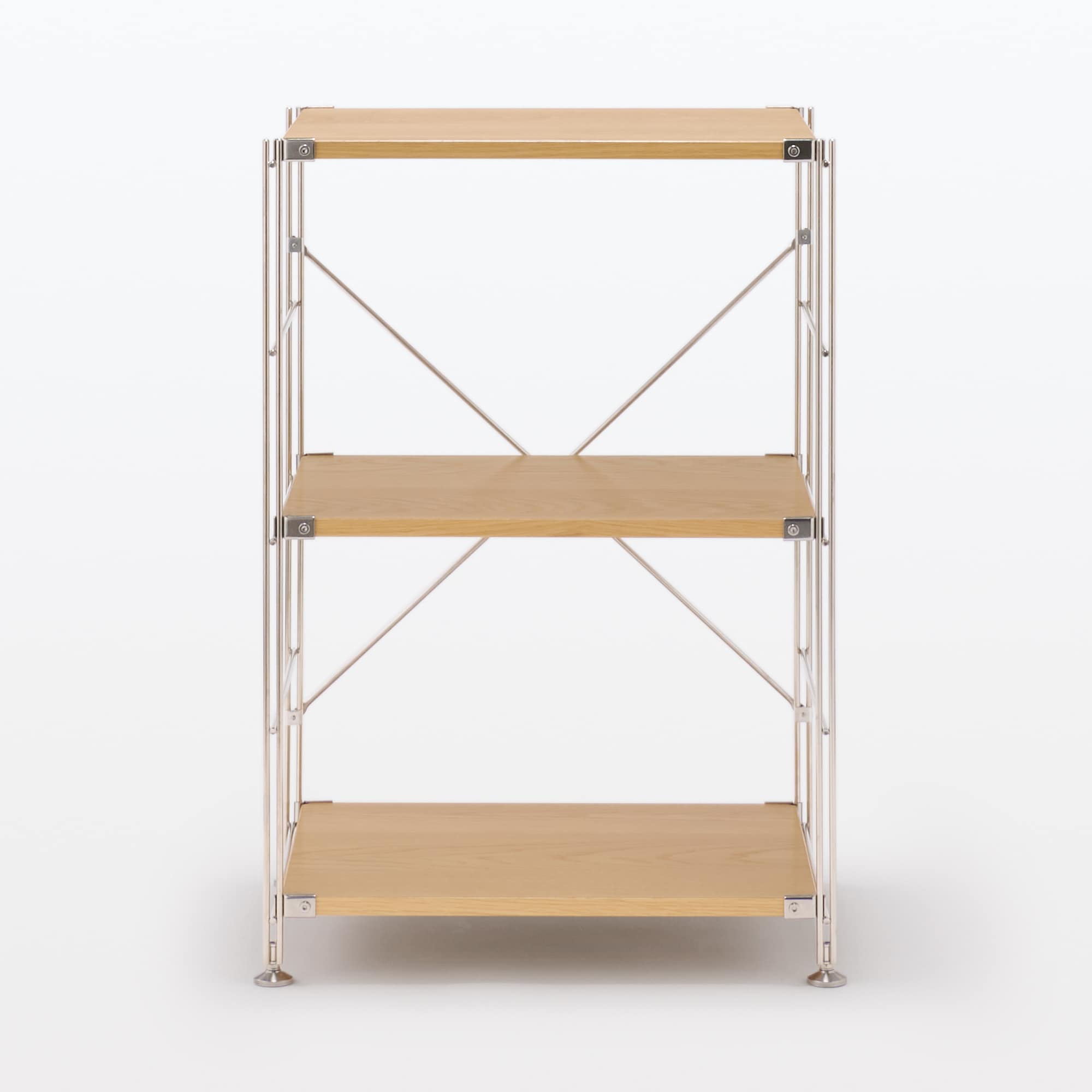 ステンレスユニットシェルフ　オーク材棚セット　小