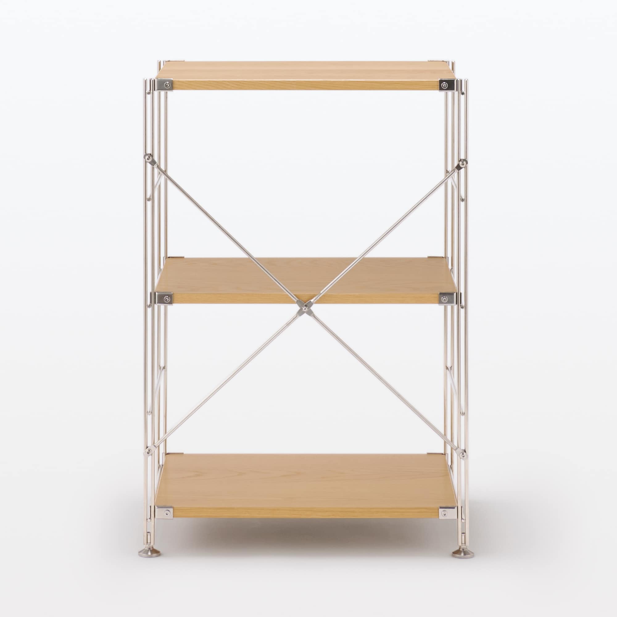 ステンレスユニットシェルフ　オーク材棚セット　小