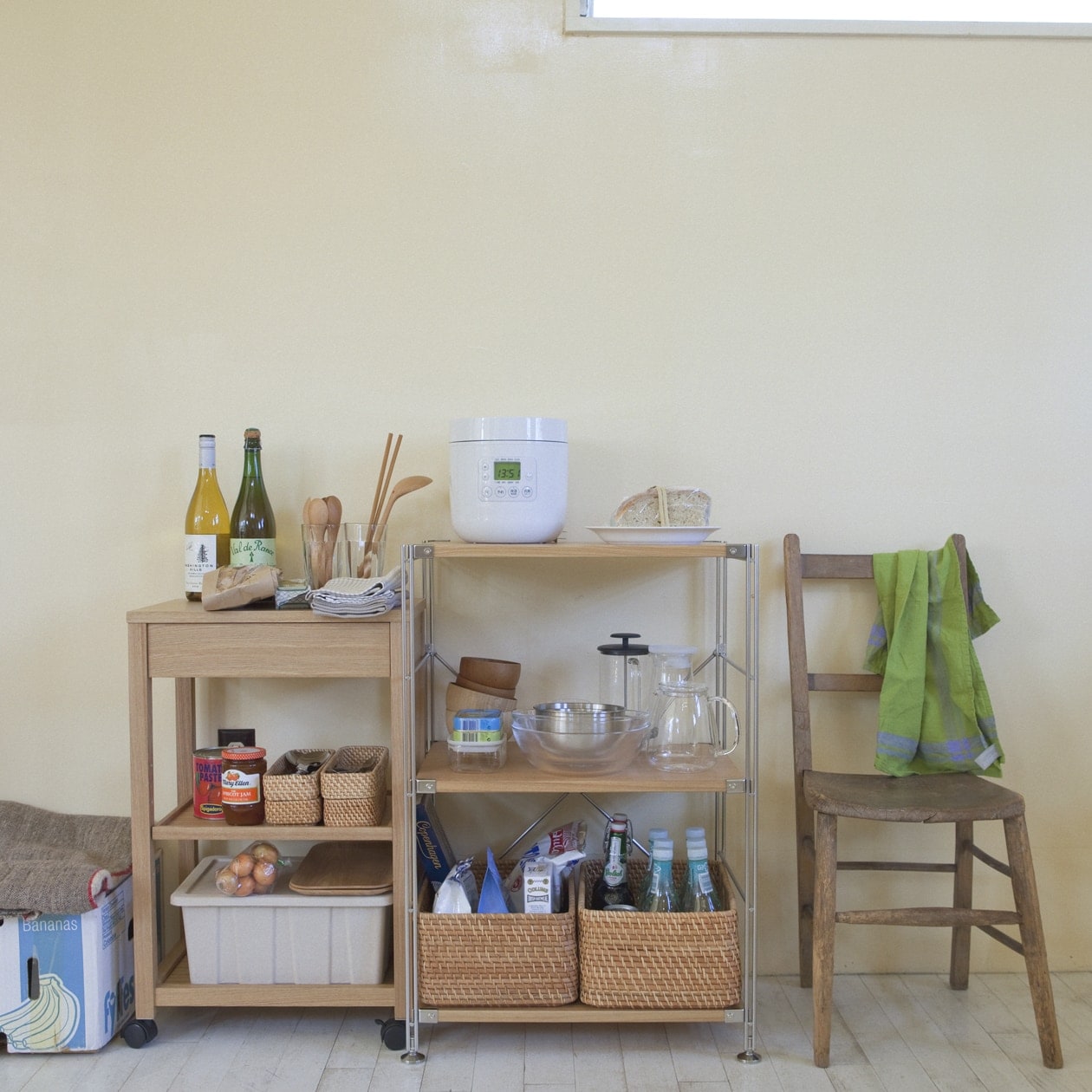 ステンレスユニットシェルフ　オーク材棚セット　小