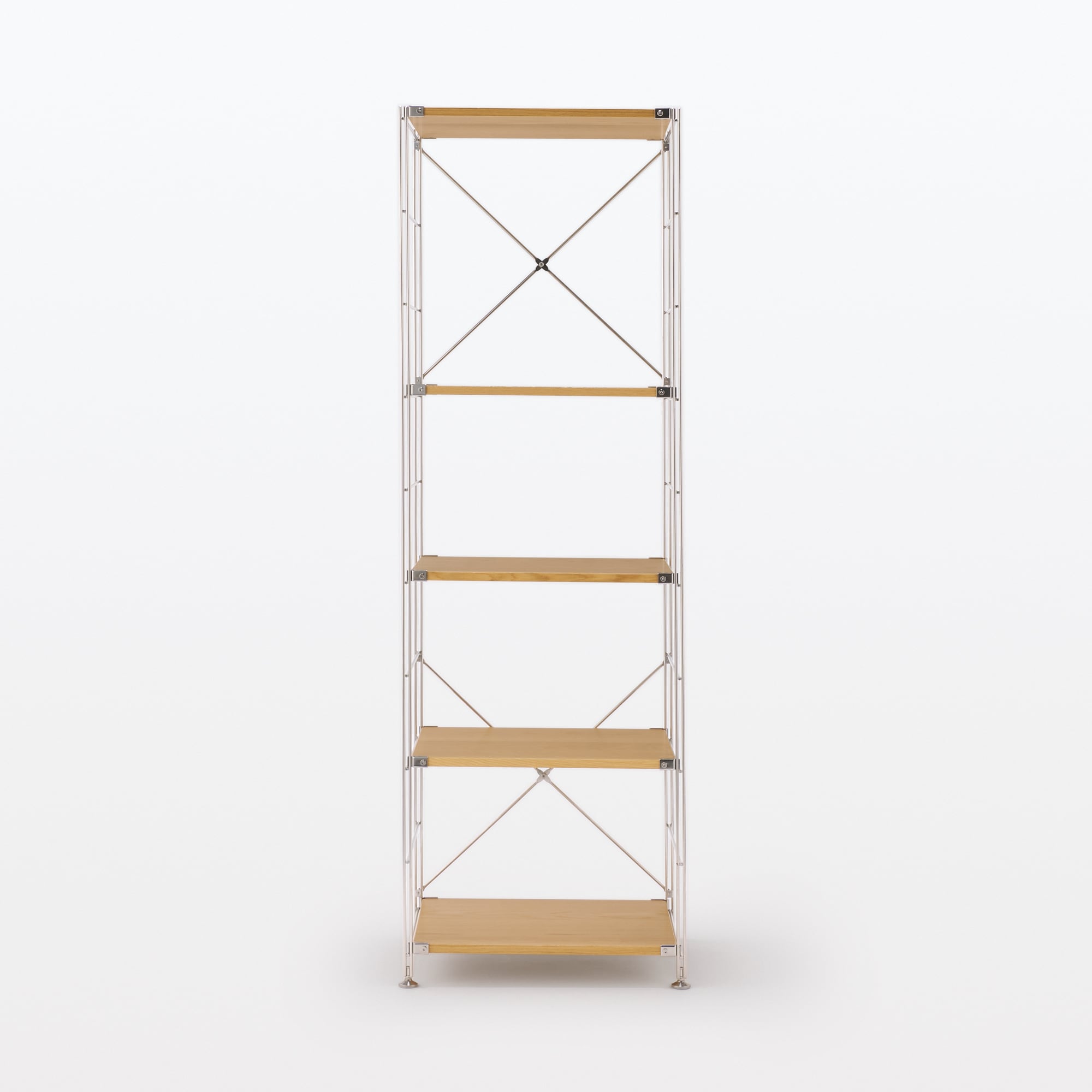 ステンレスユニットシェルフ　オーク材棚セット　大