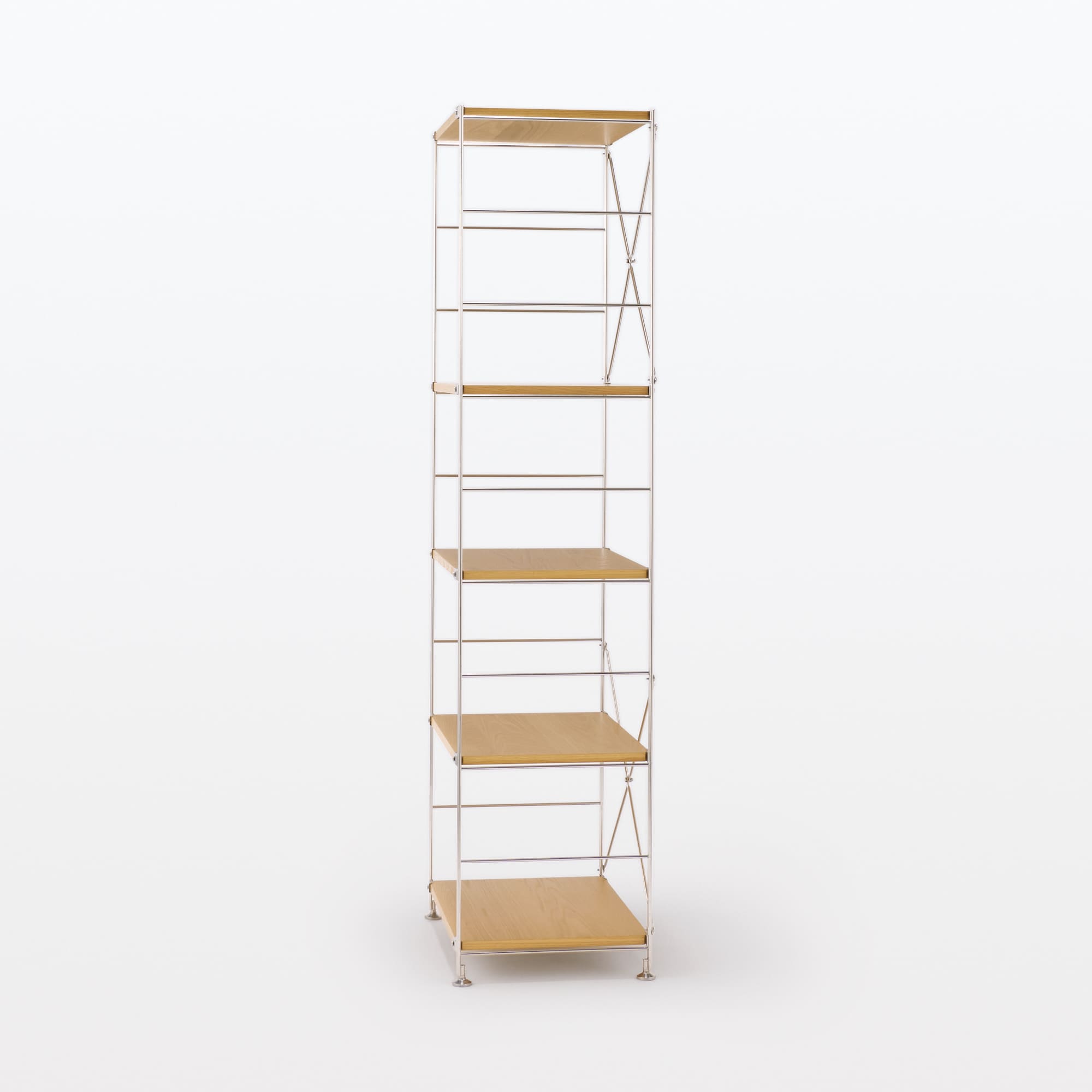 ステンレスユニットシェルフ　オーク材棚セット　大