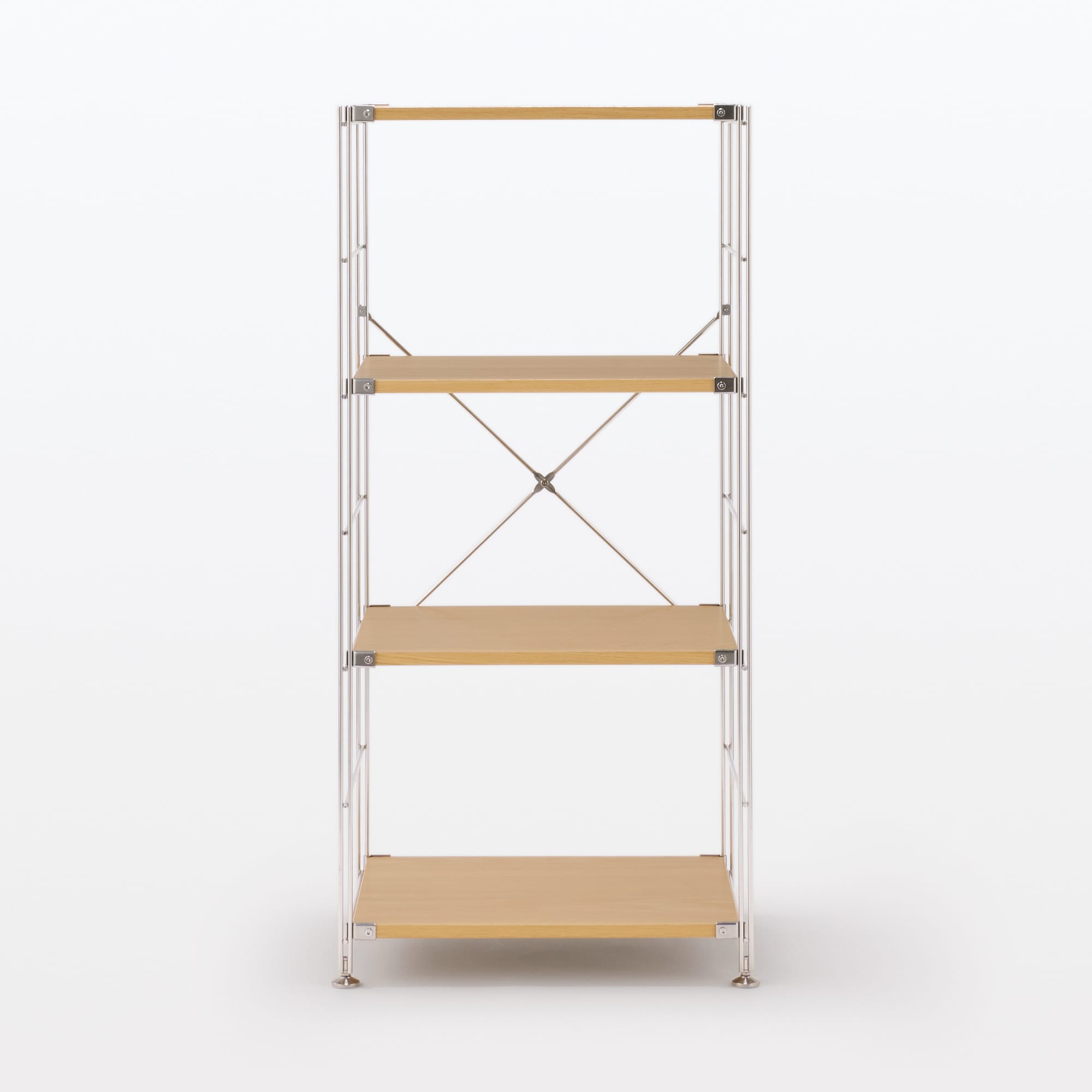 ステンレスユニットシェルフ　オーク材棚セット　中