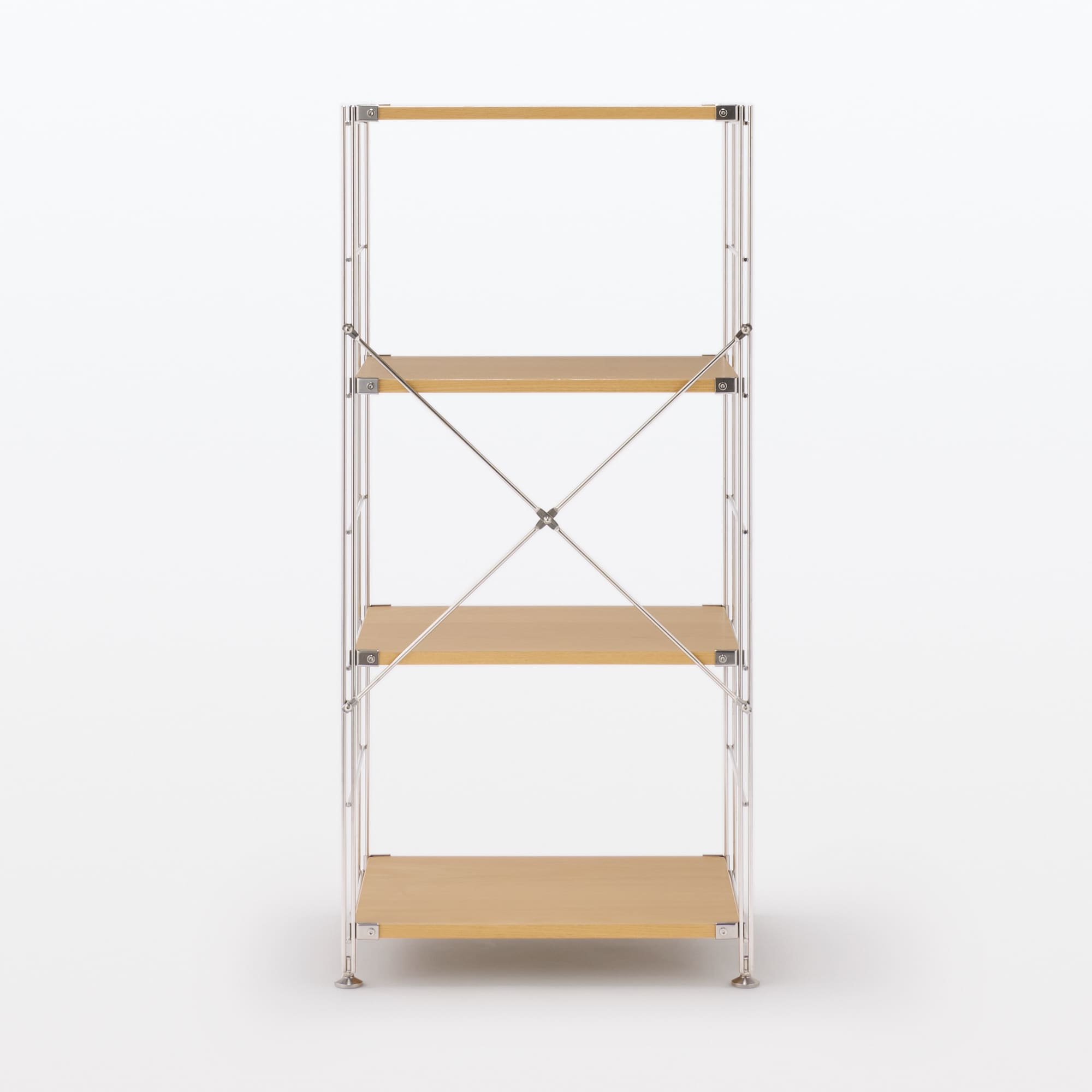 ステンレスユニットシェルフ　オーク材棚セット　中