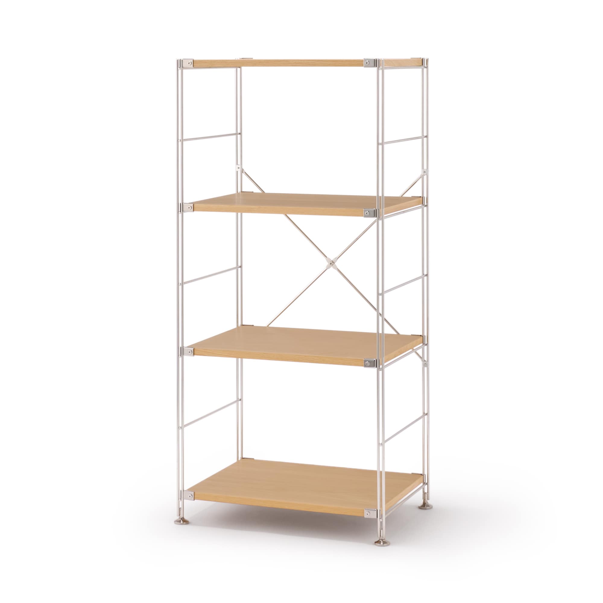 ステンレスユニットシェルフ　オーク材棚セット　中