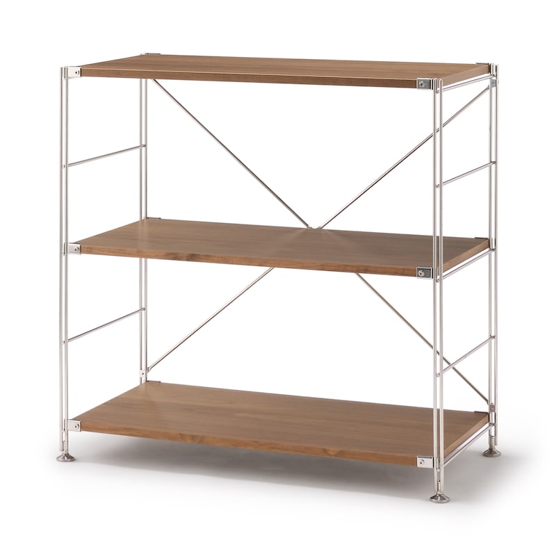ステンレスユニットシェルフ ウォールナット材棚セット ワイド 小  
