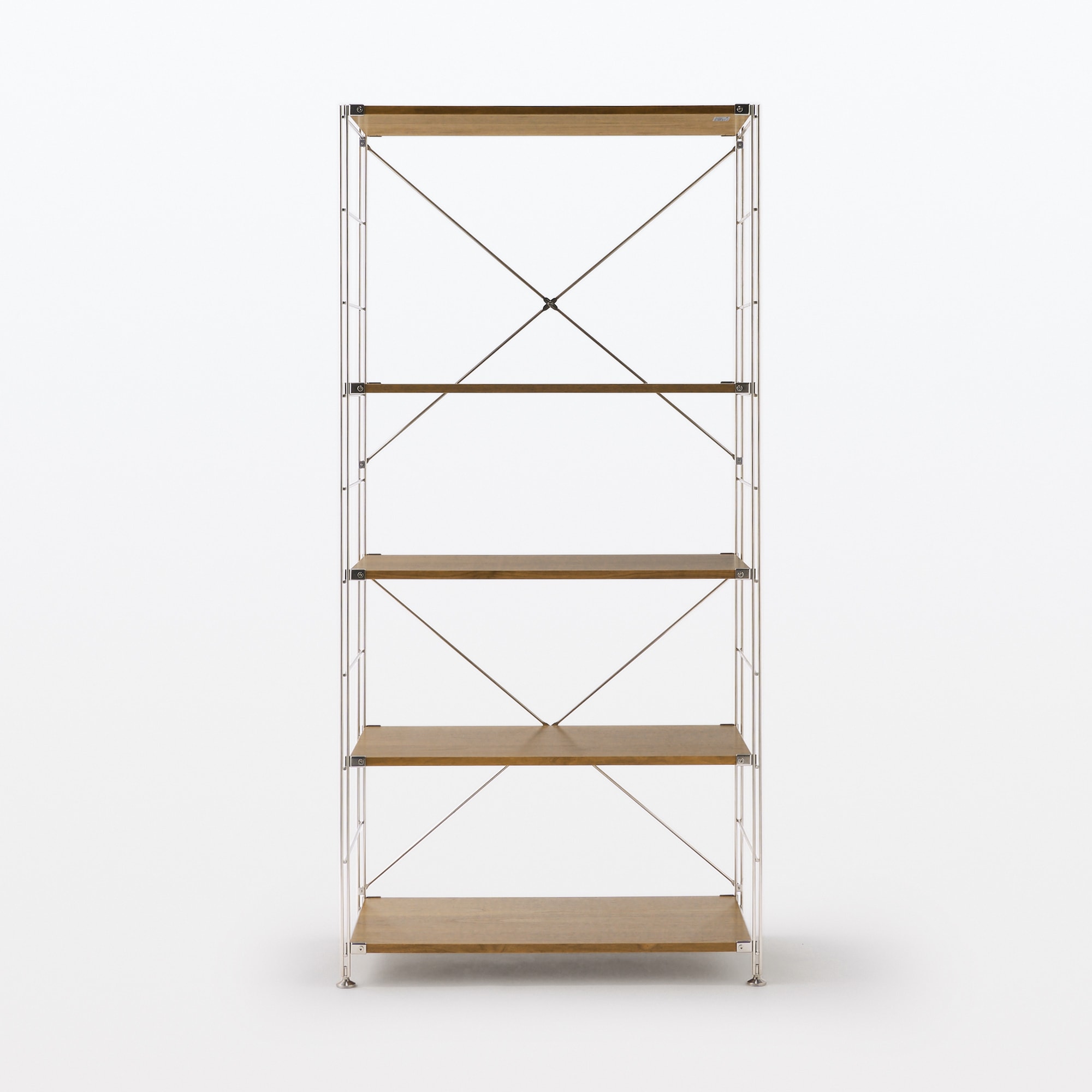 ステンレスユニットシェルフ　ウォールナット材棚セット　ワイド　大