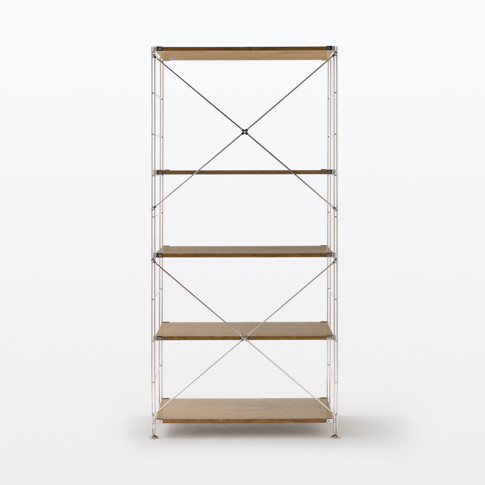 ステンレスユニットシェルフ　ウォールナット材棚セット　ワイド　大