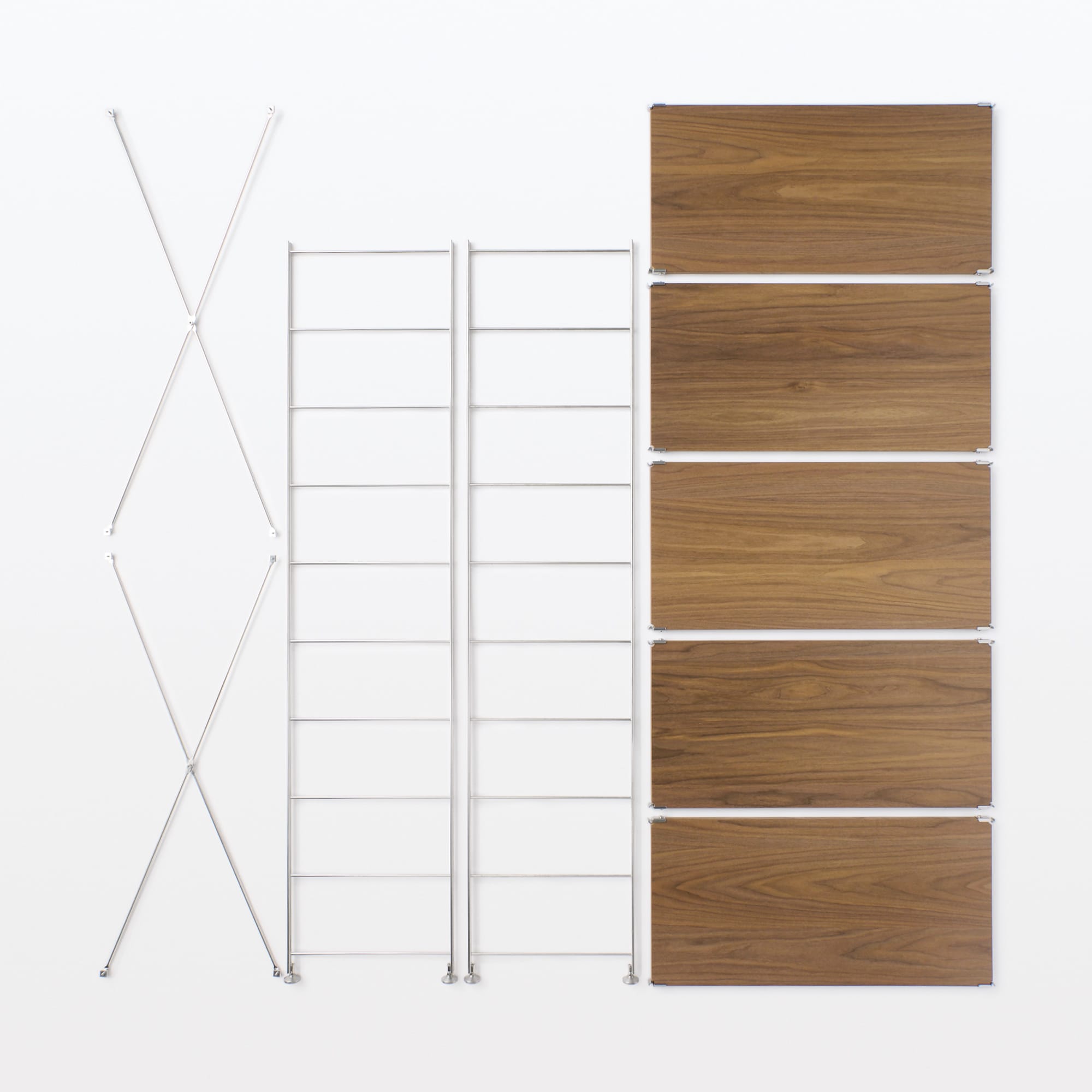 ステンレスユニットシェルフ　ウォールナット材棚セット　ワイド　大