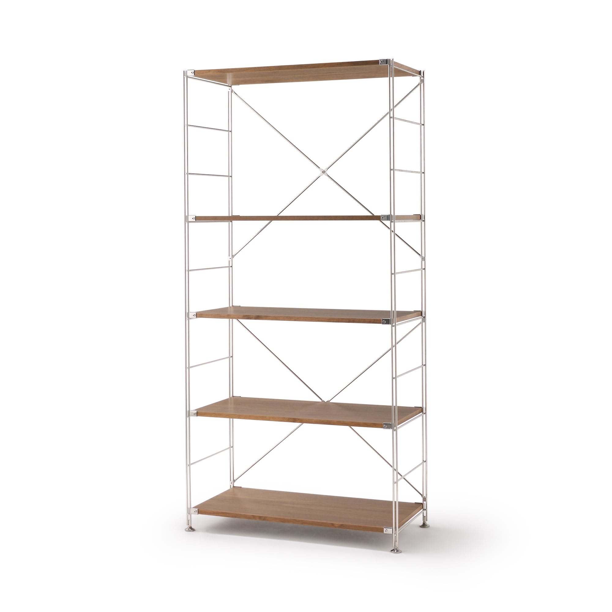 ステンレスユニットシェルフ　ウォールナット材棚セット　ワイド　大