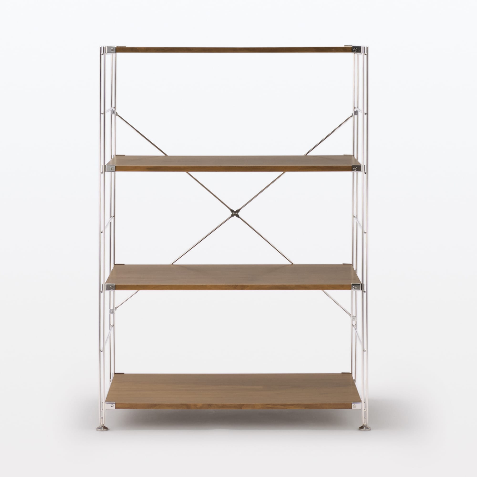 ステンレスユニットシェルフ　ウォールナット材棚セット　ワイド　中