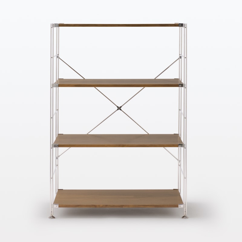 ステンレスユニットシェルフ ウォールナット材棚セット ワイド 中  