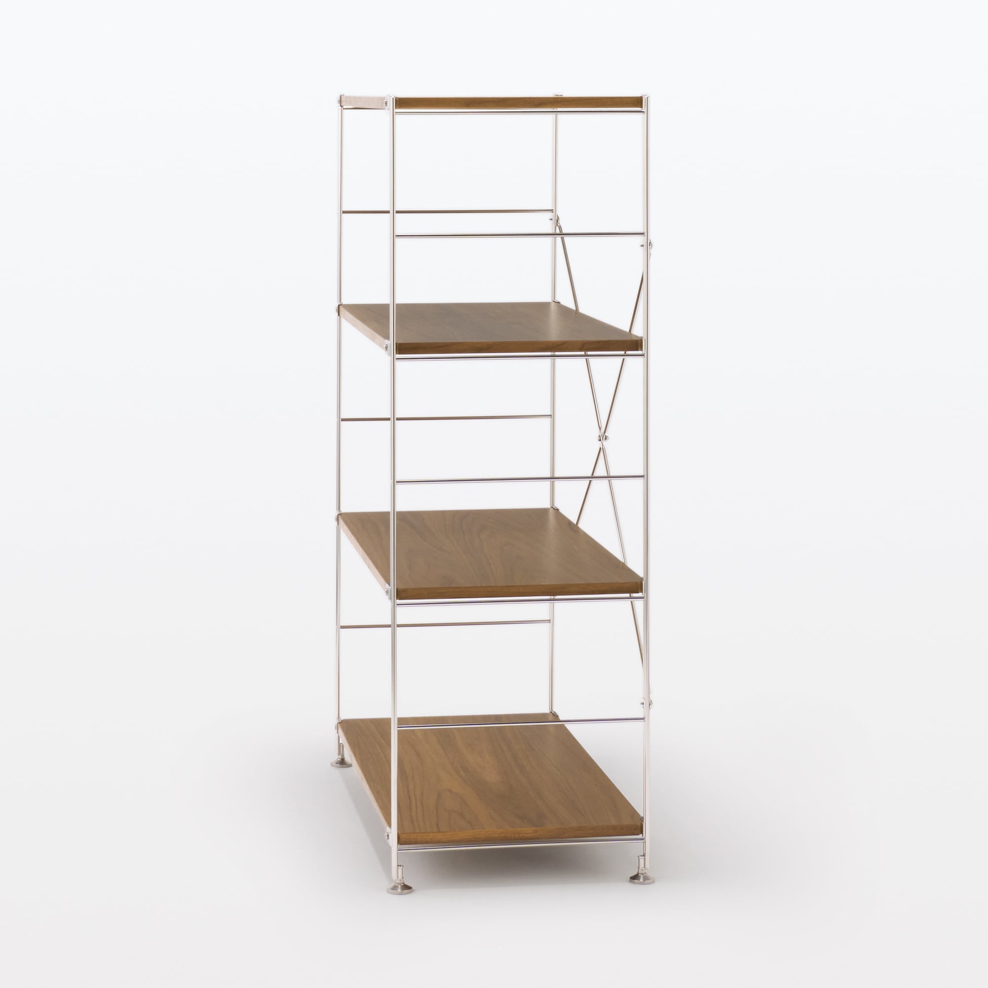 ステンレスユニットシェルフ　ウォールナット材棚セット　ワイド　中