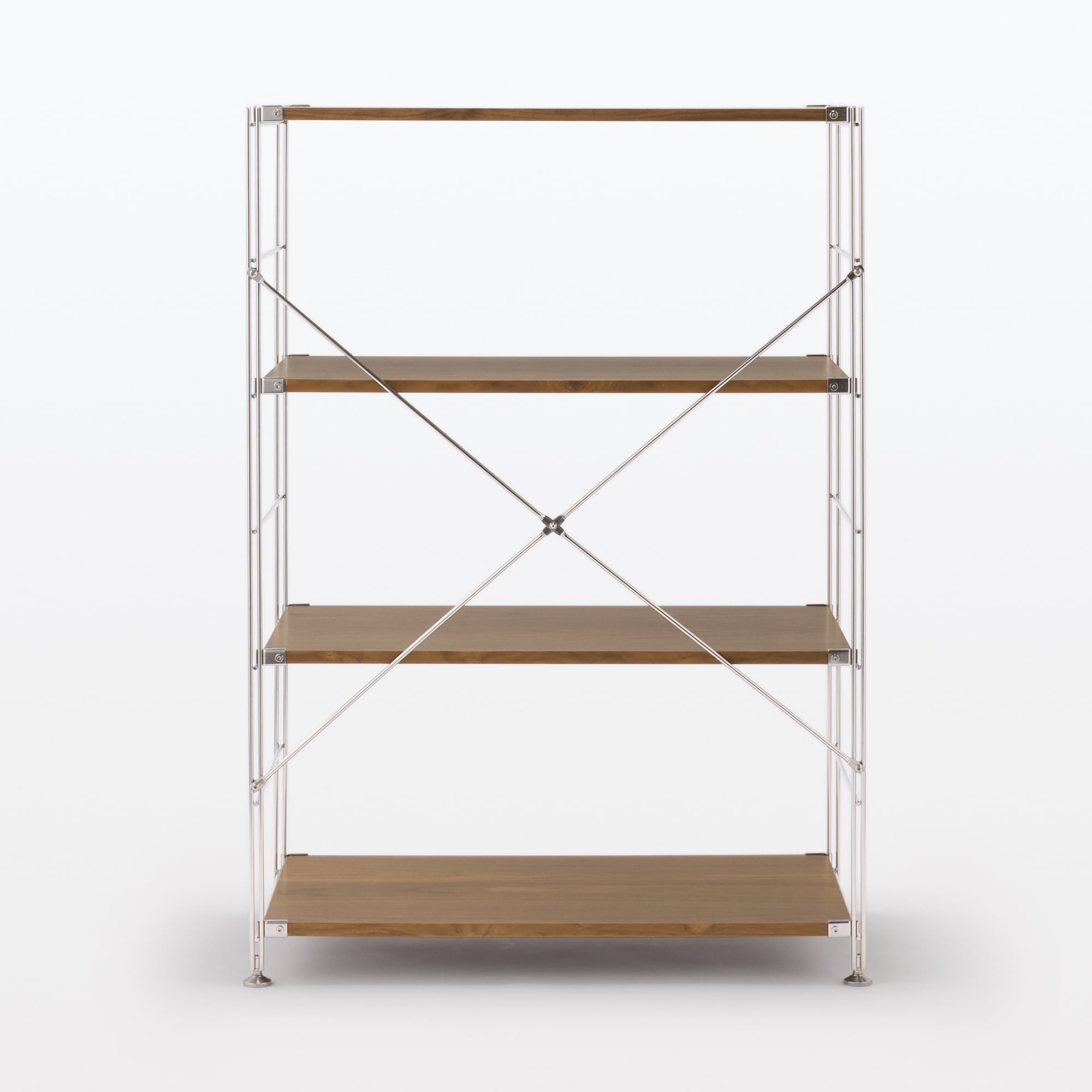 ステンレスユニットシェルフ　ウォールナット材棚セット　ワイド　中