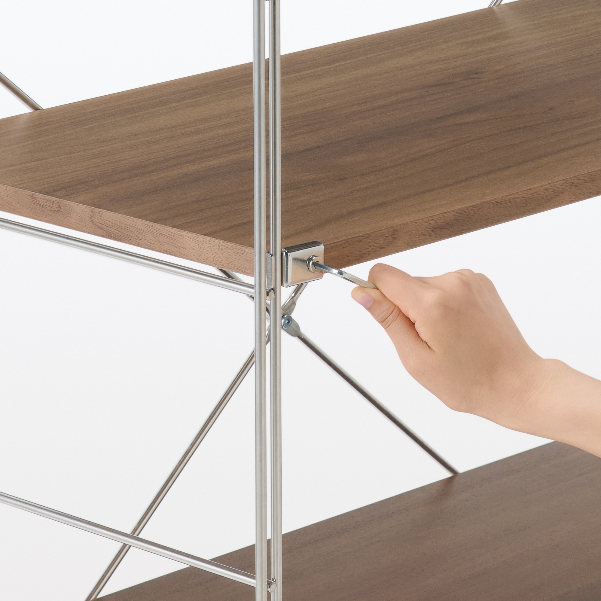 ステンレスユニットシェルフ　ウォールナット材棚セット　ワイド　中