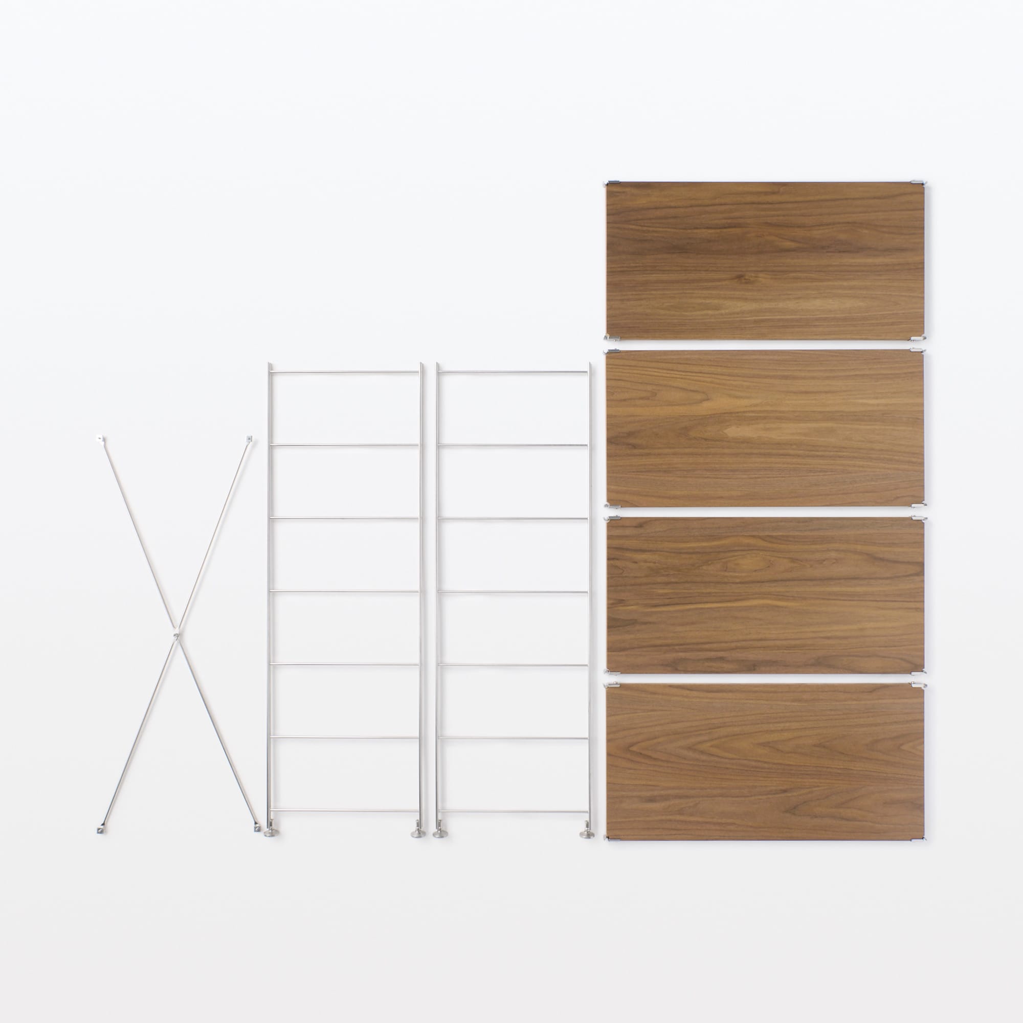 ステンレスユニットシェルフ　ウォールナット材棚セット　ワイド　中