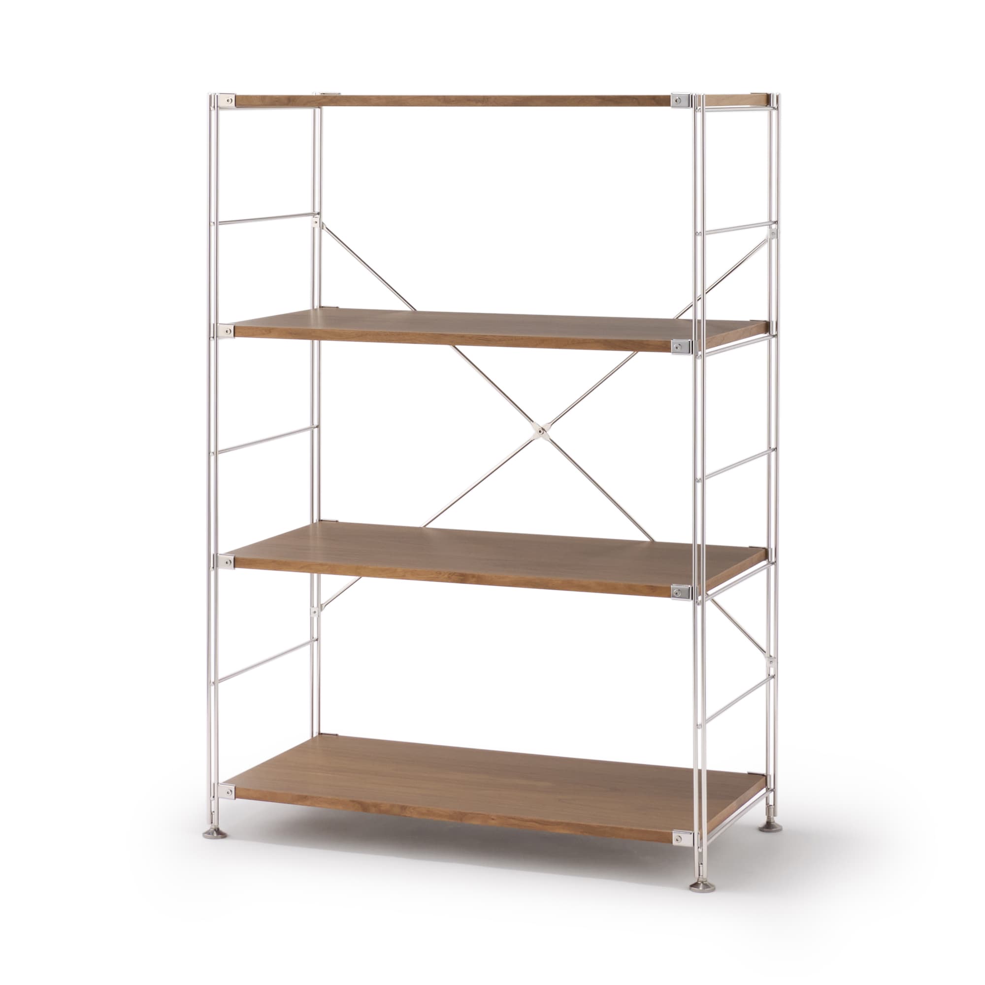 ステンレスユニットシェルフ　ウォールナット材棚セット　ワイド　中