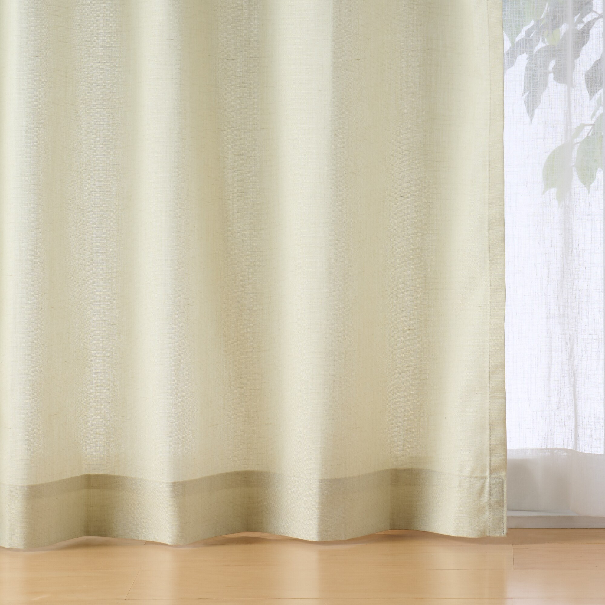 ポリエステル杢調平織プリーツカーテン２倍ヒダ／ライトグリーン