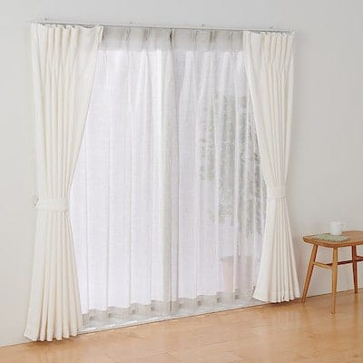 ポリエステル杢調ボイルプリーツカーテン／ライトグレー