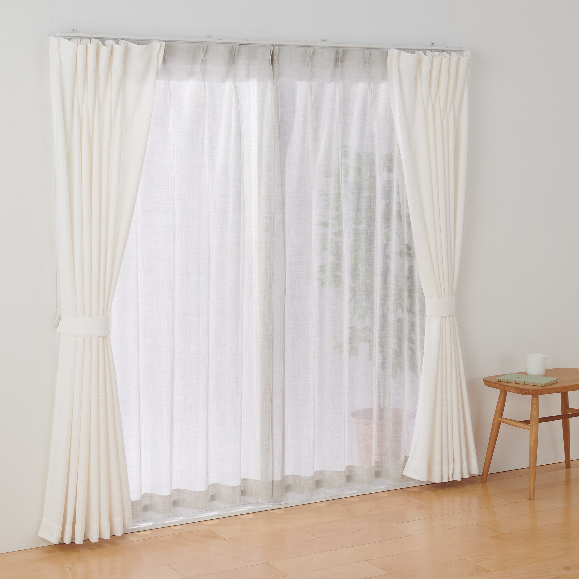 ポリエステル杢調ボイルプリーツカーテン／ライトグレー | 無印良品