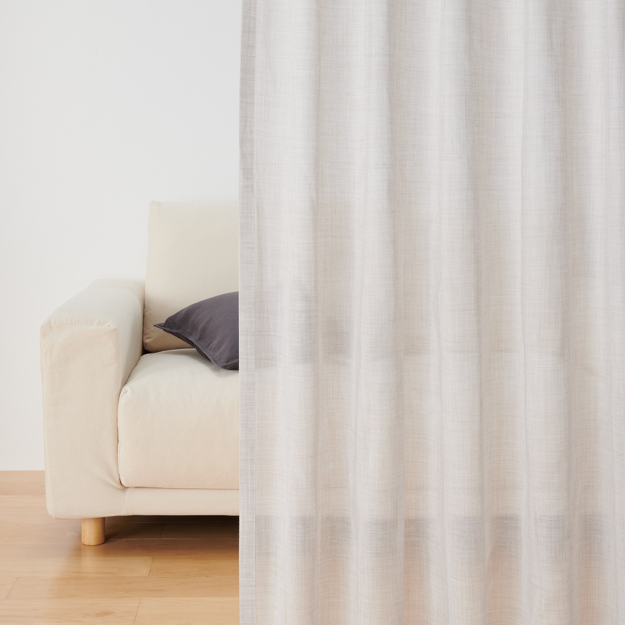 ポリエステル杢調ボイルプリーツカーテン２倍ヒダ／ライトグレー