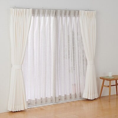 ポリエステル杢調ボイルプリーツカーテン２倍ヒダ／ライトグレー