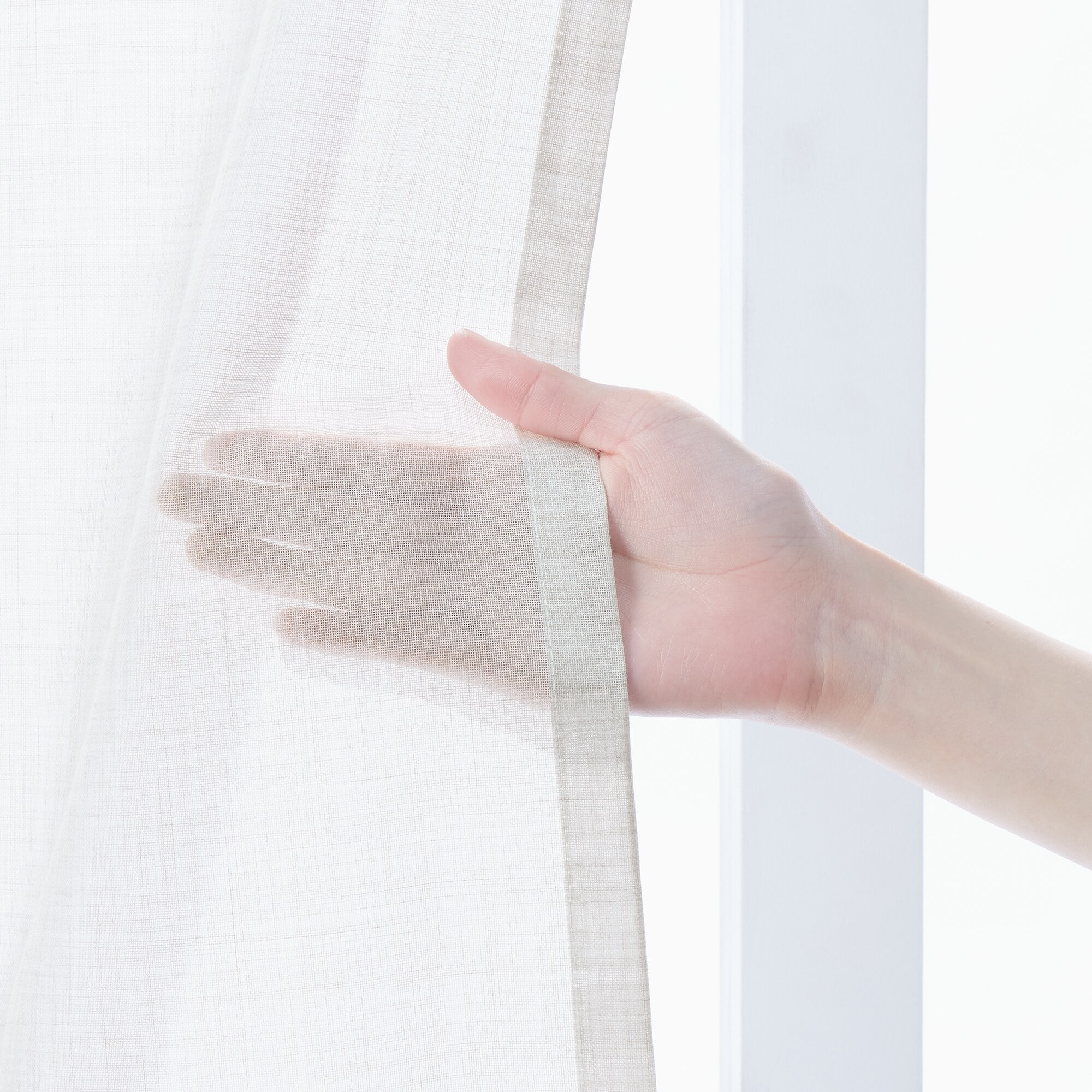 ポリエステル杢調ボイルノンプリーツカーテン／ライトグレー