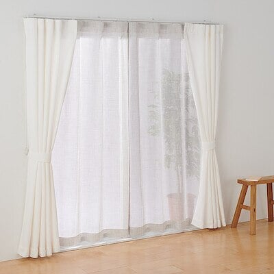 ポリエステル杢調ボイルノンプリーツカーテン／ライトグレー