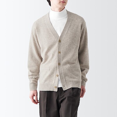 洗えるウールミドルゲージＶネックカーディガン