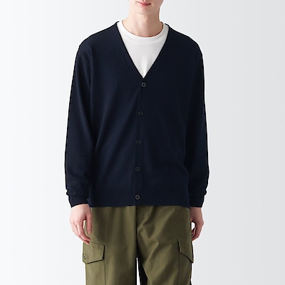 紳士　洗えるウールハイゲージＶネックカーディガン
