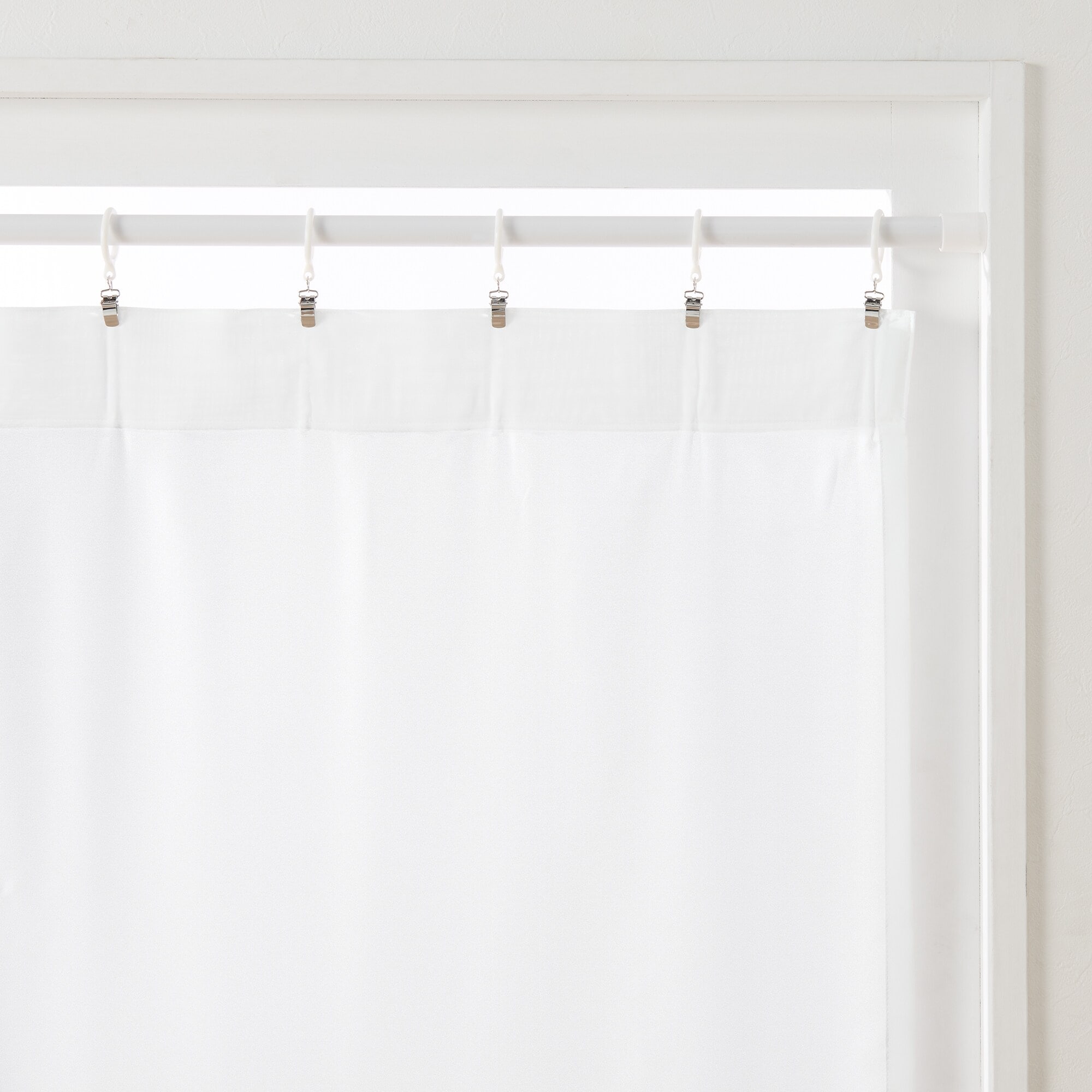 シフォン調ボイル　レース（防炎）ノンプリーツカーテン／オフ白