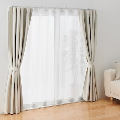 シフォン調ボイル　レース（防炎）ノンプリーツカーテン／オフ白