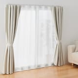 シフォン調ボイル　レース（防炎）ノンプリーツカーテン／オフ白