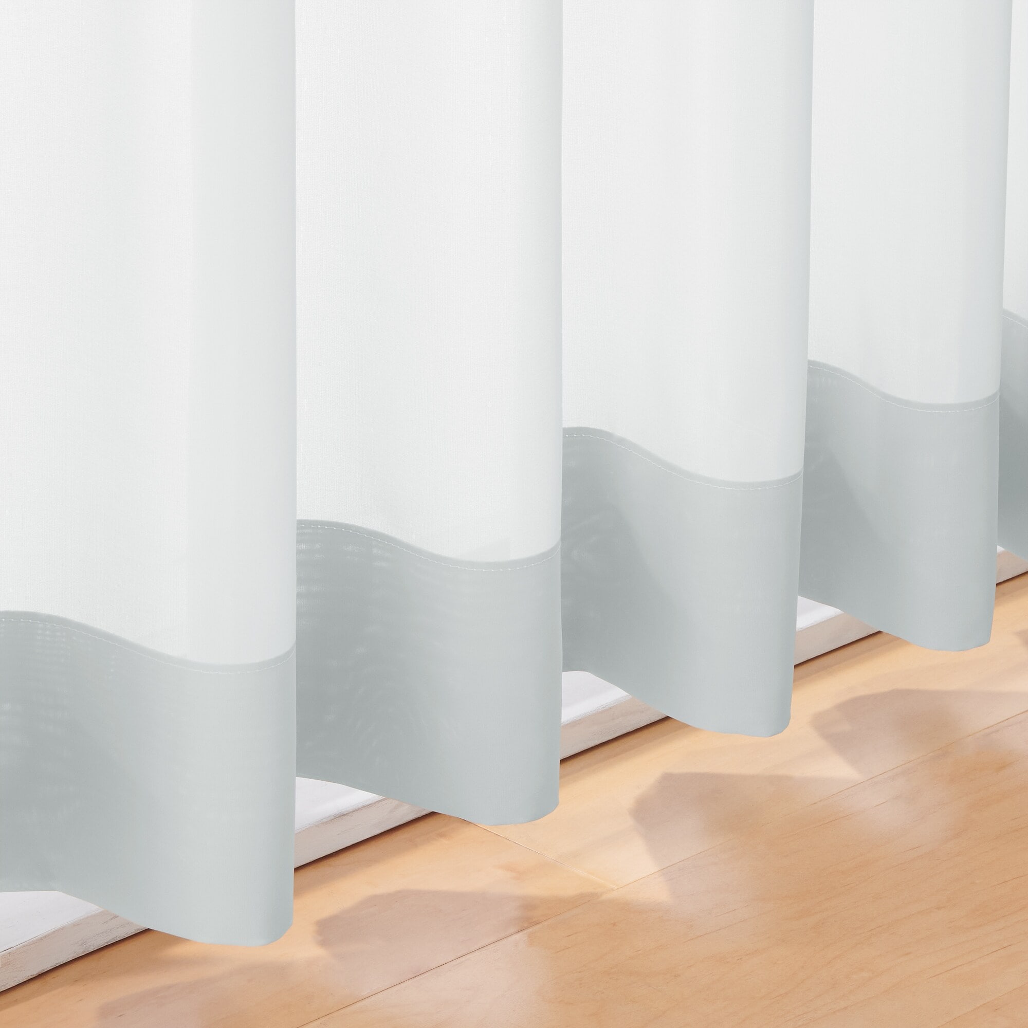 シフォン調ボイル　レース（防炎）２倍ヒダプリーツカーテン／ライトグレー