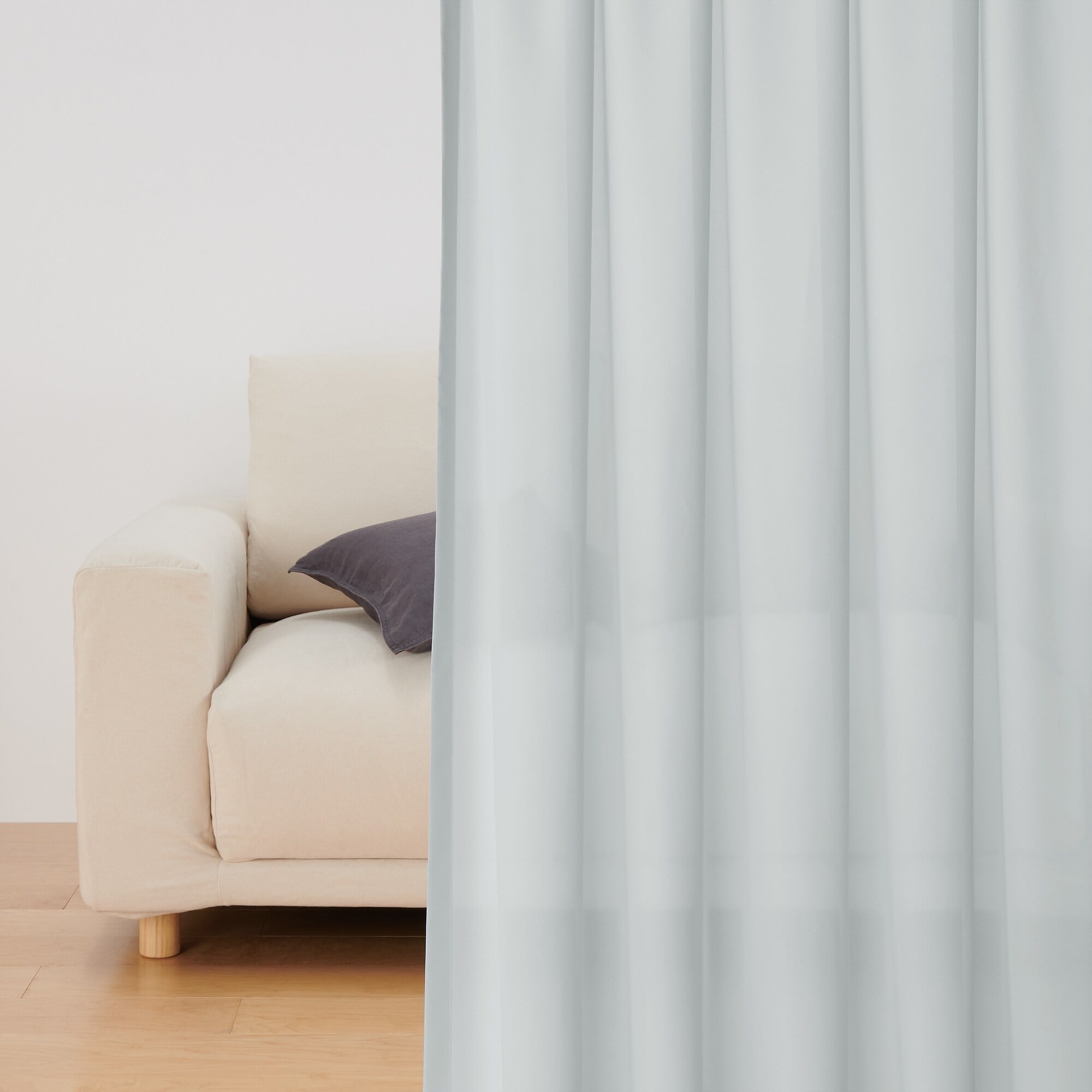 シフォン調ボイル　レース（防炎）２倍ヒダプリーツカーテン／ライトグレー