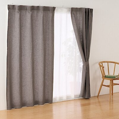 麻平織ノンプリーツカーテン／チャコールグレー