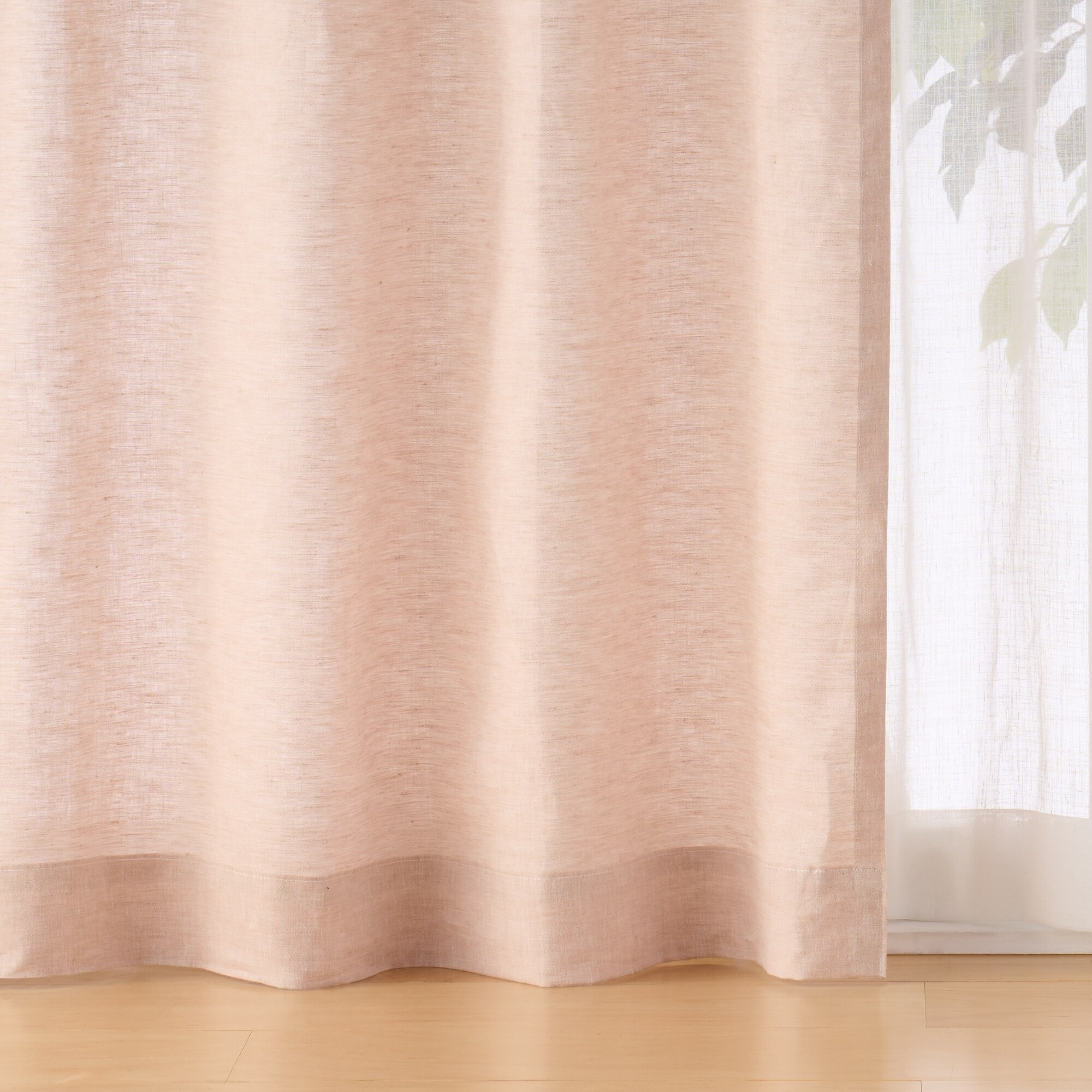 麻平織プリーツカーテン／ピンク