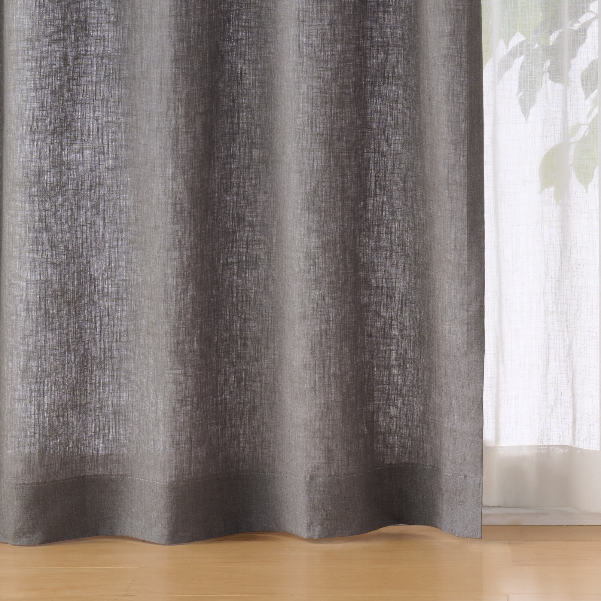 麻平織ノンプリーツカーテン／チャコールグレー