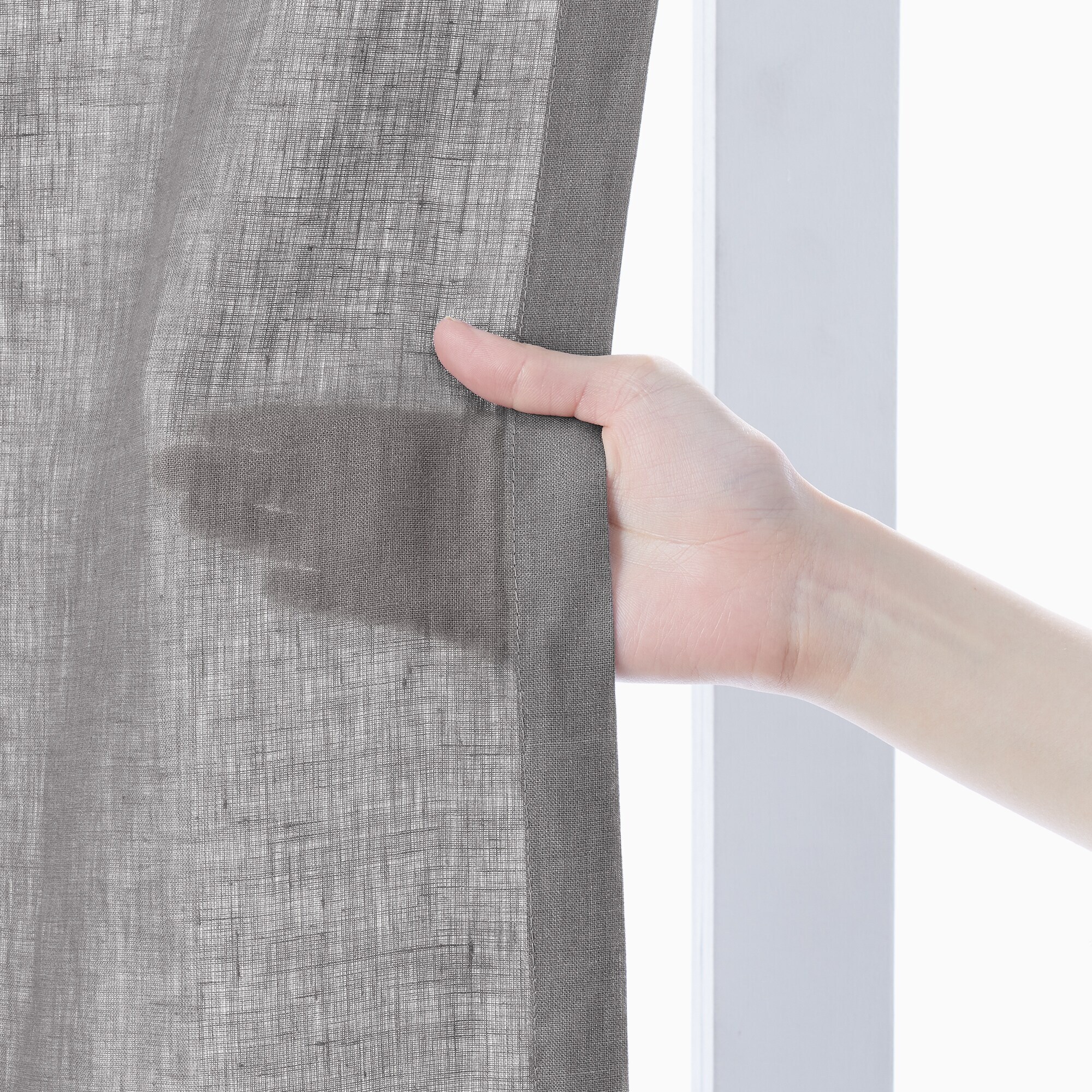 麻平織２倍ヒダプリーツカーテン／チャコールグレー