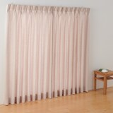 麻平織２倍ヒダプリーツカーテン／ピンク