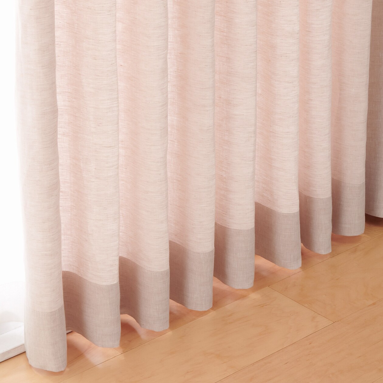 麻平織ギャザーカーテン／ピンク
