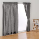麻平織ギャザーカーテン／チャコールグレー