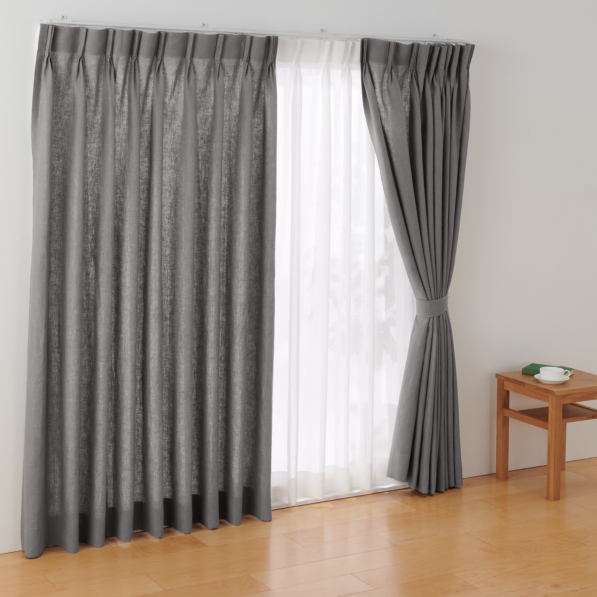 麻平織2倍ヒダプリーツカーテン／チャコールグレー | 無印良品