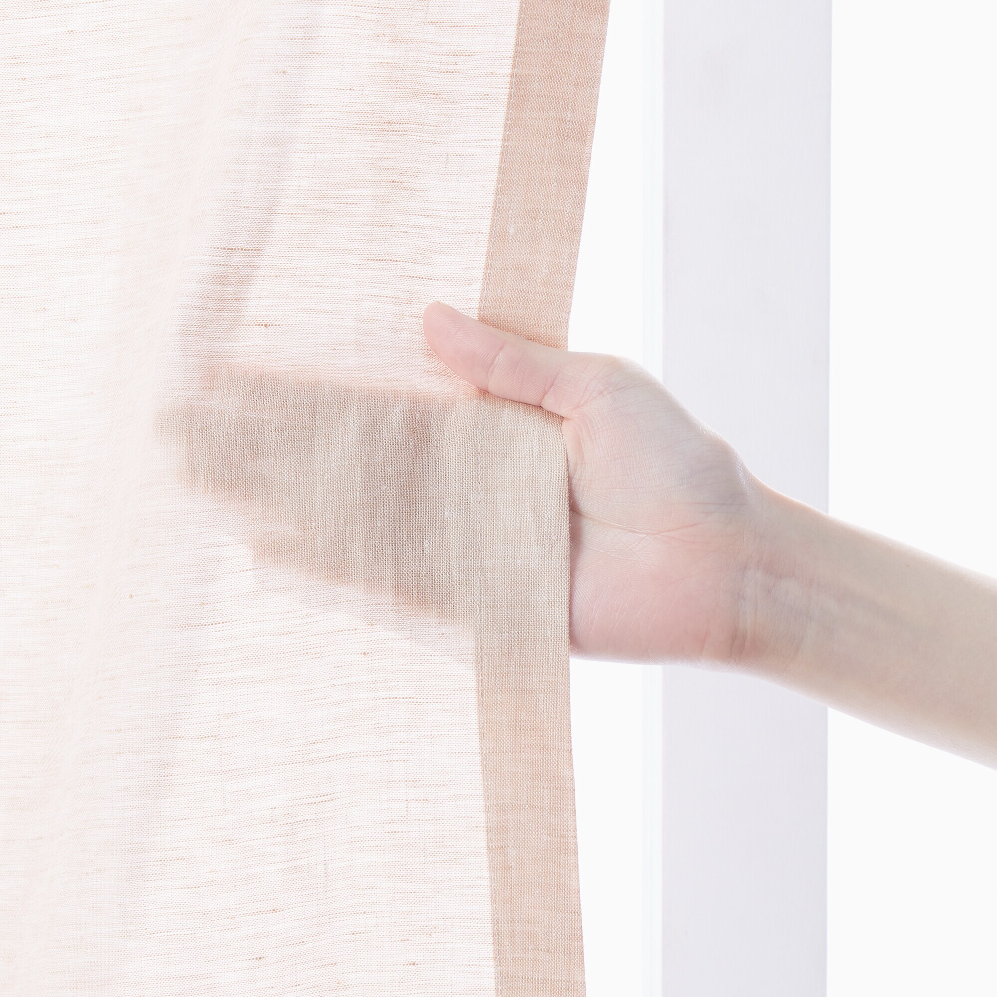 麻平織ギャザーカーテン／ピンク