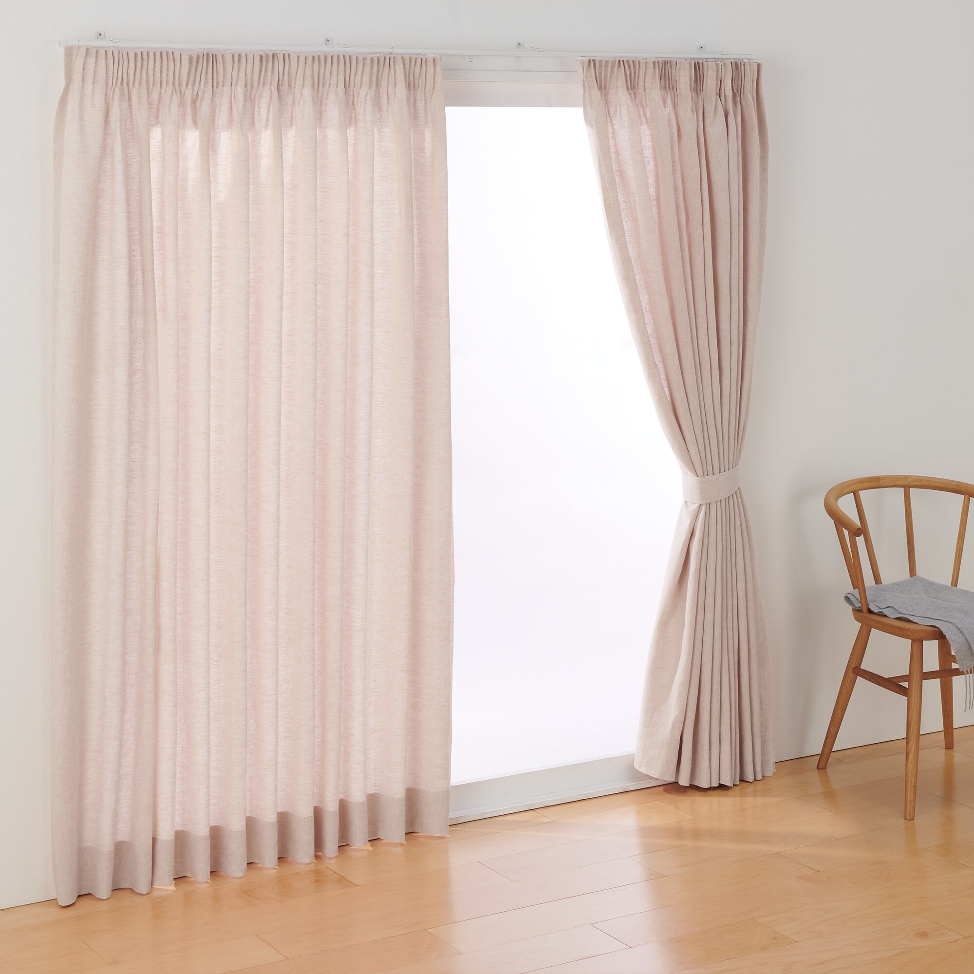 麻平織ギャザーカーテン／ピンク
