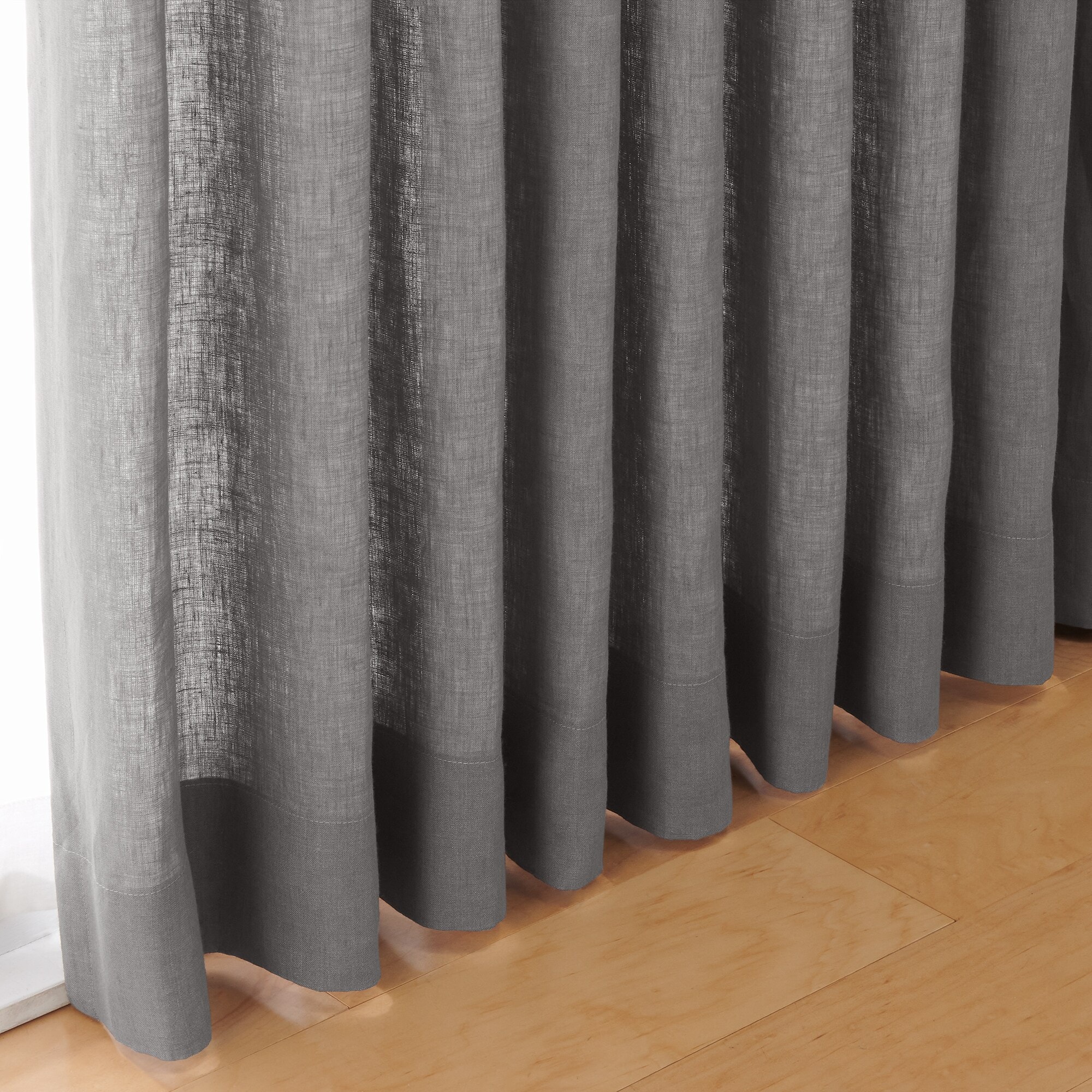 麻平織２倍ヒダプリーツカーテン／チャコールグレー